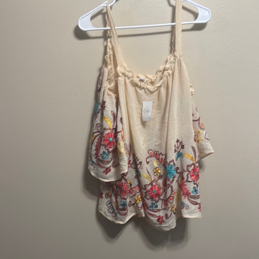 Embroidered Floral Cream Top